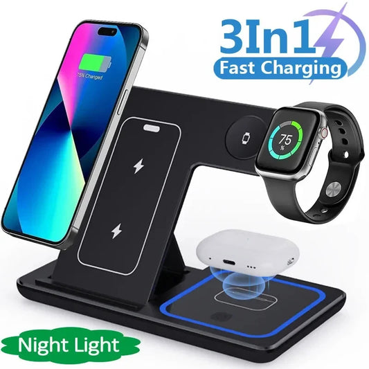 15 W 3 w 1 LED Szybka bezprzewodowa ładowarka stojak składana stacja ładowania dla smartfonów 15 14 13 12 11 iWatch 9 8 7 6 5 Airpods Pro